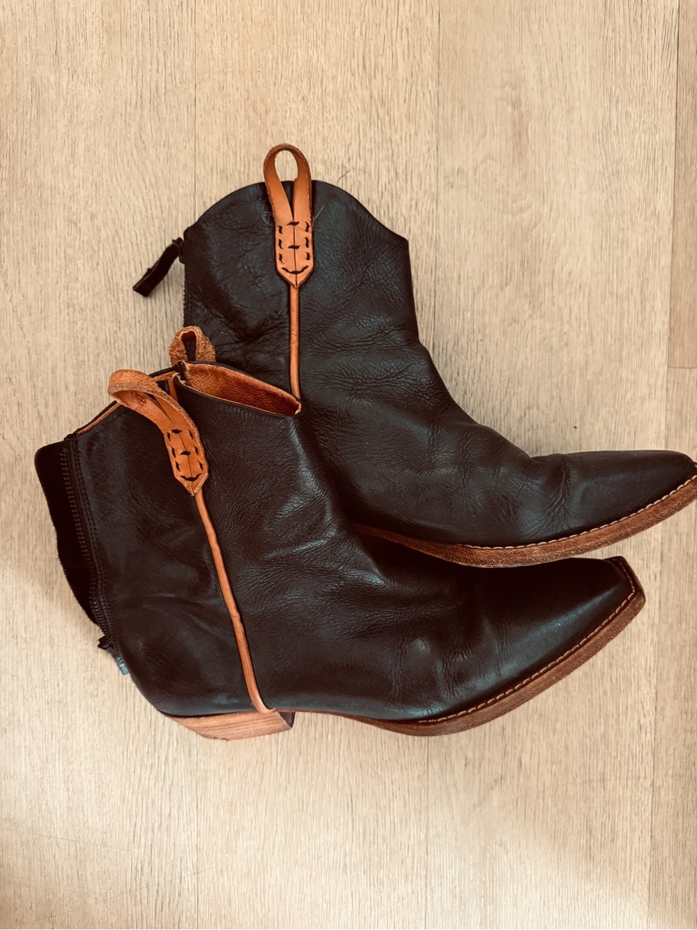 Free People Black and Tan Leather Ankle Boots